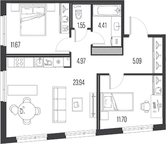 2-комнатная квартира 63.33 м², 4/10 эт., ЖК «LEGENDA Васильевского»